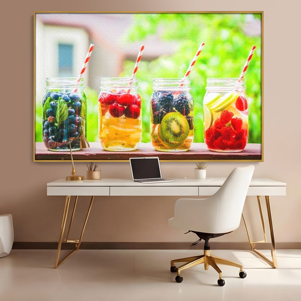 Tablou Canvas Patru Borcane cu Limonada de Fructe, Rosu si Galben, N1013